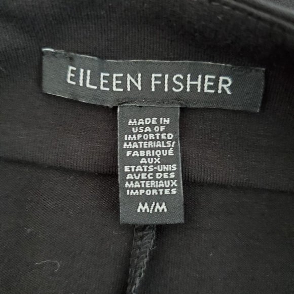 Eileen Fisher Womens Solid Black Midi Dress Size M Long Sleeve V Neck Minimalist - Picture 4 of 10